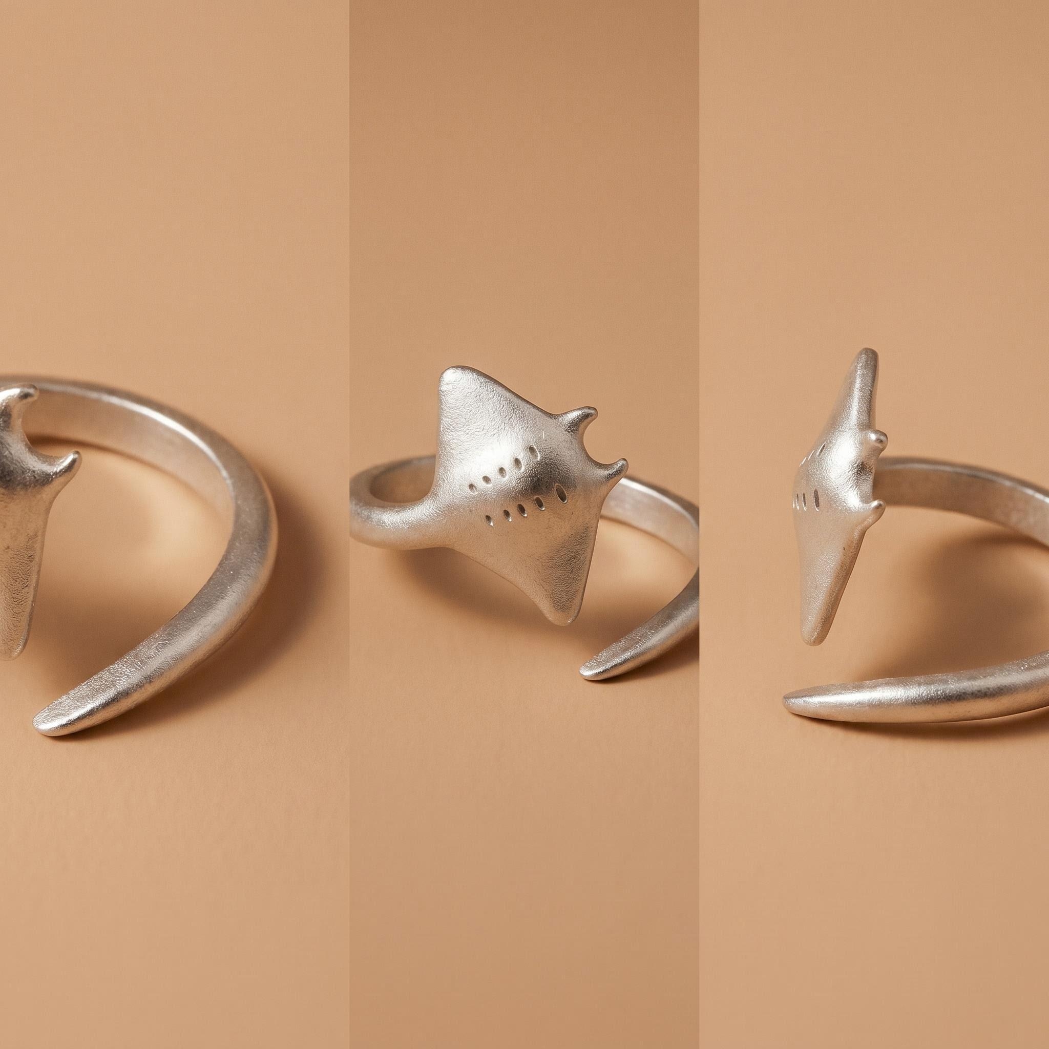 925 Silver Deep Sea Manta Ray Vintage Adjustable Ring